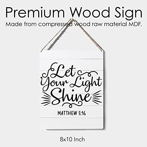 Biblijski stih potpisuje Decor Matthew 5:16 Christian drveni znak ploča viseće plakete Viseće plakati 10 x8 rustikalni kućni uređenje