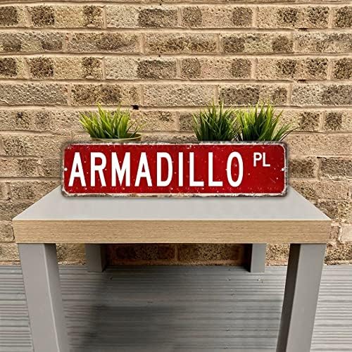 Armadillo Pl Animal Street Sign personalizirani vaš tekst Rustikalni patriotski metalni znakovi Armadillo Lover Prijava za seosku kuću Term Prodavnica zidni dekor 3x12 inčni
