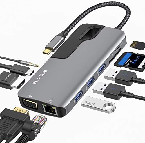USB C HUB Adapter za MacBook Pro, Thunderbolt 3 Adapter, 10-u-1 USB C Dongle sa Gigabit Ethernet,USB C HDMI VGA Adapter,100W power