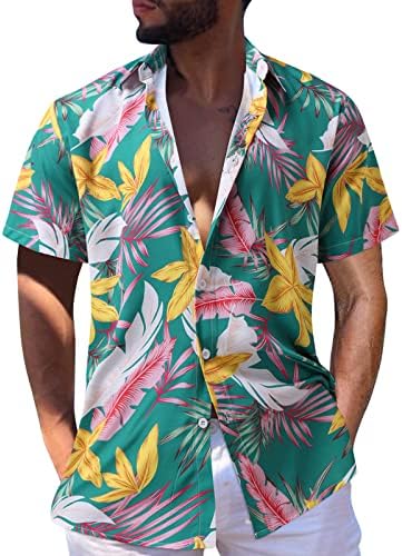 XXVR MENS Havajski majice, ljetni kratki rukav tropski cvjetni gumb za ispis prema dolje opušteno fit rever plaža Aloha majica
