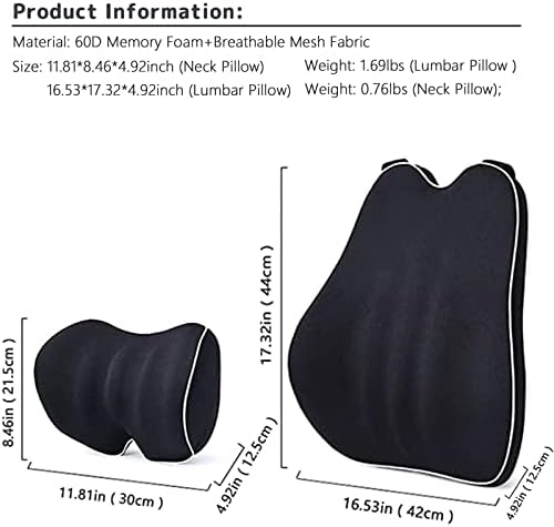 Raorandang back back jastuk lumbalna podrška i jastuk za prtljažnike, memorijski pjena ergonomski jastuk sjedala za donji dio leđa