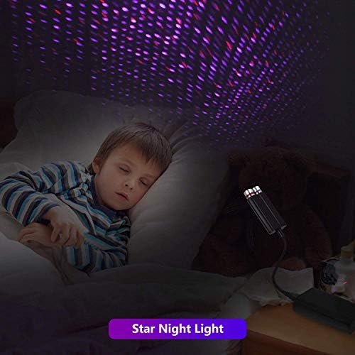 USB Night Light Star projektor, LEDCARE 2 u 1 unutrašnja krovna svjetla za automobil, podesivi romantični prijenosni USB plafonski zvjezdani projektor ukrasi za automobil, plafon, spavaća soba, Crvena / ljubičasto plava