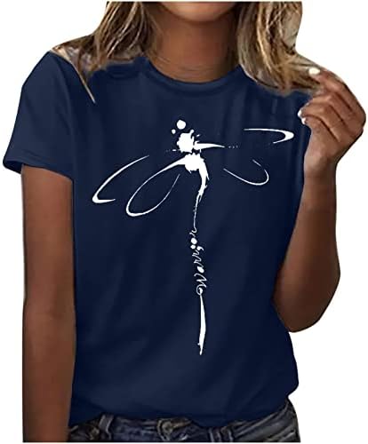 Ženske slatke grafičke majice za grafike Ležerne ljeto Smiješne Dragonfly tiskane kratkih rukava s kratkim rukavima bluza okruglih