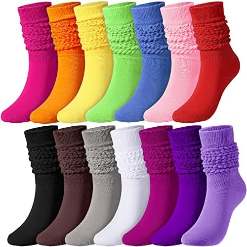 14 pari Scrunch čarapa za žene šarene Slouchy čarape 80s neonske ženske ekstra duge teške čarape za djevojke elastične meke duge Slouch