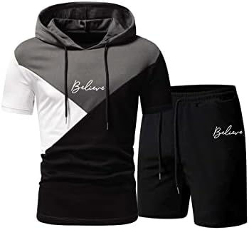 NIBHZ Dvije komadne odjeće za muškarce Muškarci Boja blok slova Grafički grafički kapuljač s kapuljačom i kratke hlače