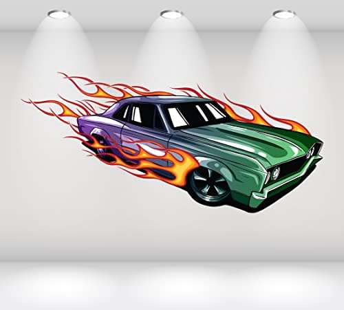 Auto zid naljepnica trkački automobil Flames zidni dekor umjetno trkački automobili dječja soba Garaža Man Cave Boys Decor spavaća soba Vinil naljepnica