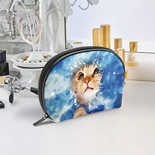 Mala šminkarska torba, patentno torbica Travel Cosmetic organizator za žene i djevojke, Galaxy Cat Blue Universe Starry Sky Milky
