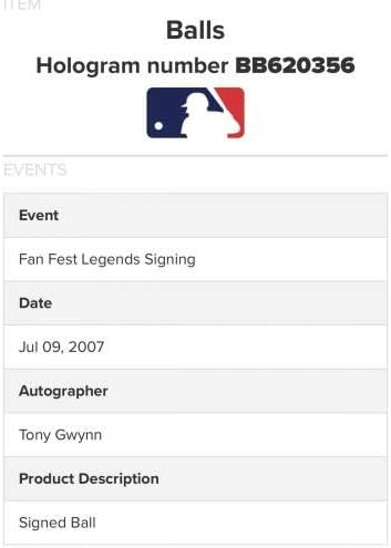 Tony Gwynn potpisan Hohogram Hologram San Diego Padres l @@ k - autogramirani bejzbol