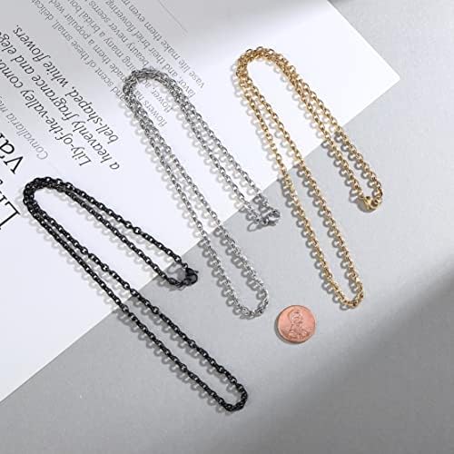 3 kom lančane ogrlice od nehrđajućeg čelika za muškarce i Žene, Srebrna Zlatna Crna kablovska veza Rolo ogrlica za dječake Modni Nakit