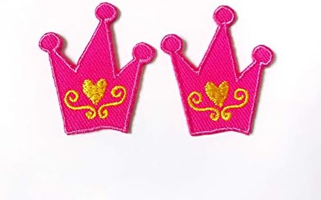 Set od 2 malenog. Mini ružičasta Crown Slatka crtani logotip SEW Gvožđe na izvezenom aplicijskoj znački znak patch odjeću kostim
