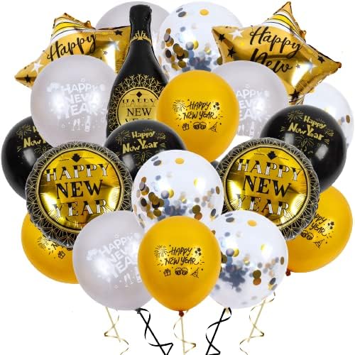 Yamslam 25 komada Novogodišnji baloni postavljeni sretni novo godina Foil Balloons Star Wine boca za vino-balon Novogodišnja zabava