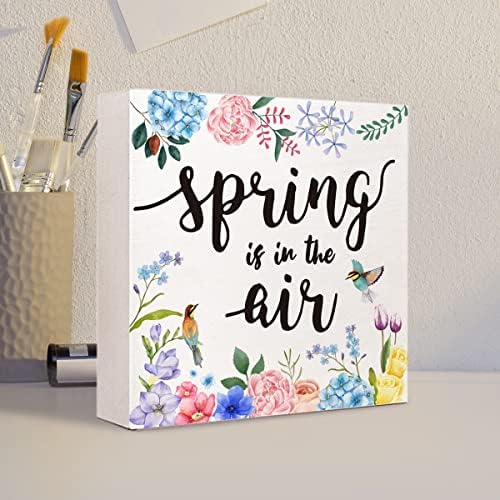 Spring Dec Decre, Proljeće je u zrak Drvo Dekor za filoze, rustikalni cvjetovi Spring Wood blok plaketa Potpise za seosku kuću kućni