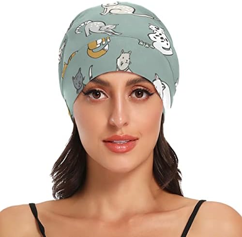Žene Beanie Hat lobanja Radna kapa, crtane mačke uzorak elastična modna odjeća za glavu noć za spavanje poklopca kose