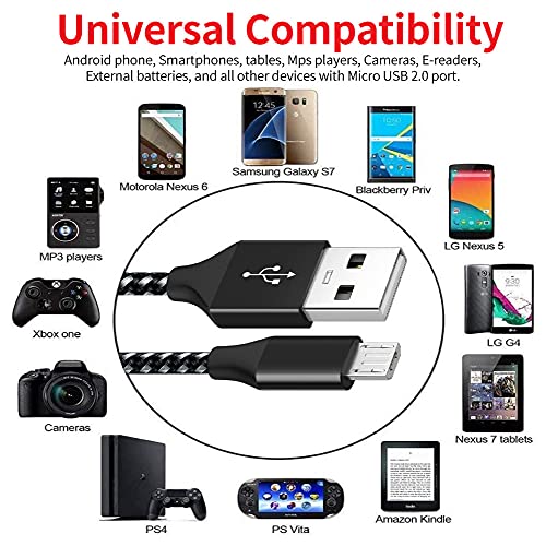 ZOMTOP PS4 kabl za punjenje kontrolera 10ft 2 paket najlonski pleteni ekstra dugi Micro USB 2.0 kabl za sinhronizaciju podataka velike brzine kompatibilan za Playstaion 4, PS4 Slim/Pro, Xbox One S / X, Android telefone