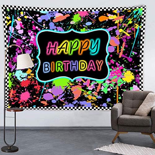 Paint Splatter Sretan rođendan pozadina šareni Neonski sjajni Grafiti pozadina za fotografiju 7×5ft Sažetak Slime Splash Painting Hip Pop Retro Party Banner dekoracije 80-ih 90-ih Photo Booth rekviziti