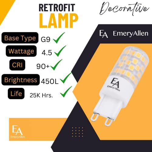 EA EmeryAllen Retrofit LED sijalica 4.5 W lampa za G9 osnovna Rasvjetna tijela, 450 lumena; 3000K za kupatila, privjeske, plafone, lustere, vanjske i pejzažne nekretnine