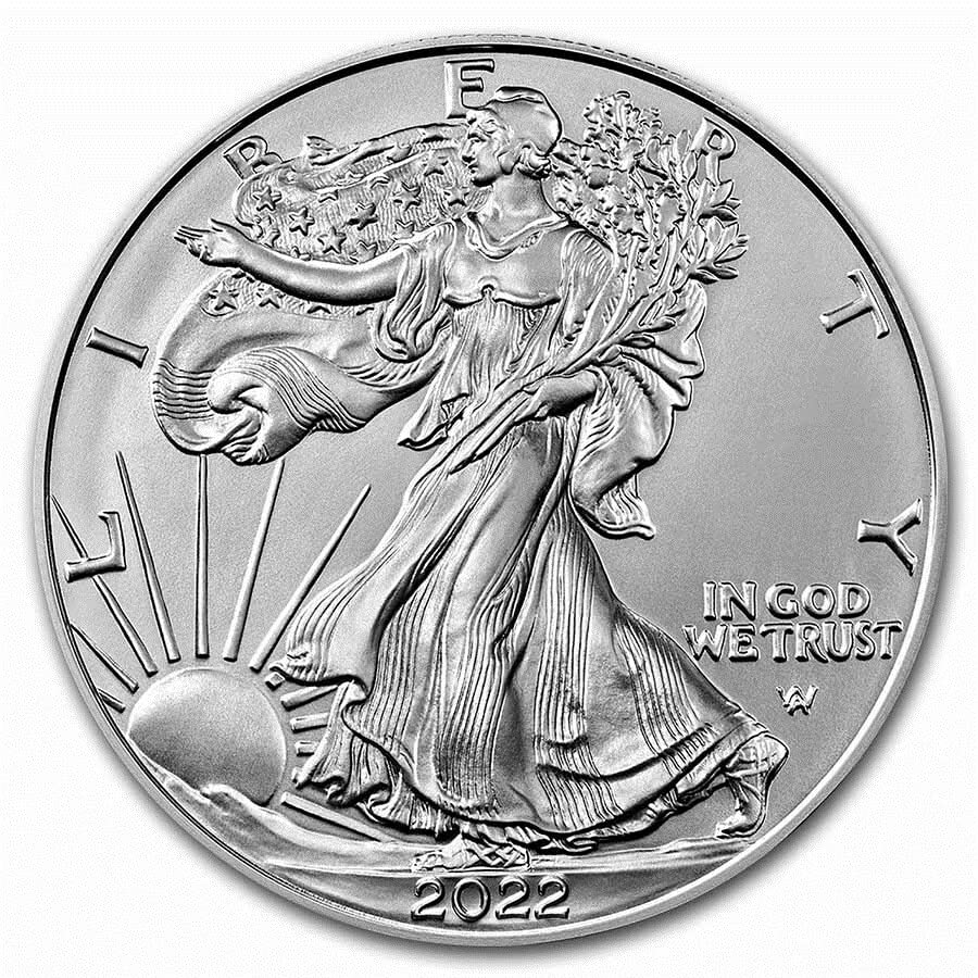 2022 - Američki srebrni orao u plastičnom vazdušnom titu i magnetu Zatvori crni poklon kutija dolara američka američka menta jecrculirana
