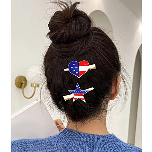 Američka zastava za zastavu 4. srpnja Srčani zvjezdani frizerski klipi za žene Rhinestone crvene bijele plave patriotske kose Barrettes za poklopce za kosu