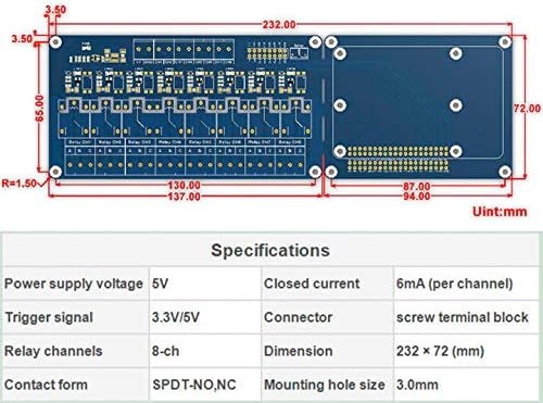 8 kanalni relejni modul za maline PI 4B / 3b + / 3b / 2b / A + / B + / nula, Jetson Nano 8-CH releji opterećuje do 5A 250V AC ili 5A 30V DC