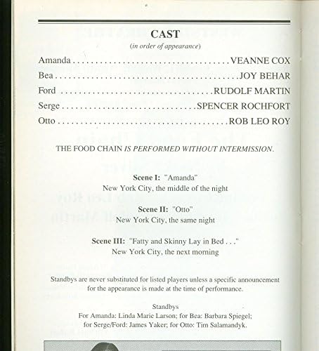Lanac Ishrane, Off-Broadway Plakat + Veanne Cox, Rob Leo Roy, Spencer Rochfort, Rudolph Martin, Joy Behar