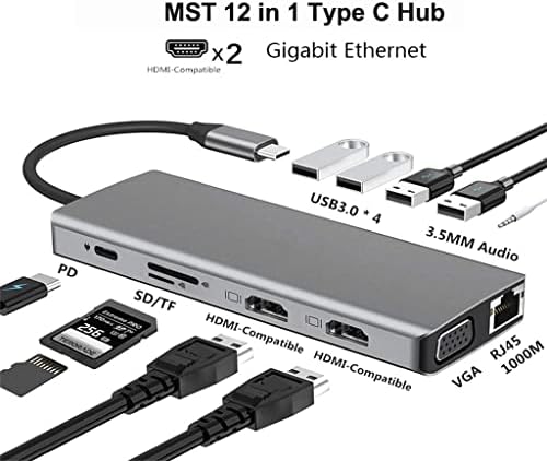 SDFGH 12 u 1 USB C HUB Tip C Adapter za 4K HDMI VGA RJ45 LAN Ethernet SD / TF Hub 3.5 MM AUX 12 Port