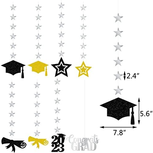 Diplomirani dekoracije 2023, crno-zlatni čestitam GRAD Viseći streamer dekor, sjajni kapa za diplomsku zvezdu Garland Backdrop pozadinski baner za plafonsku učionicu