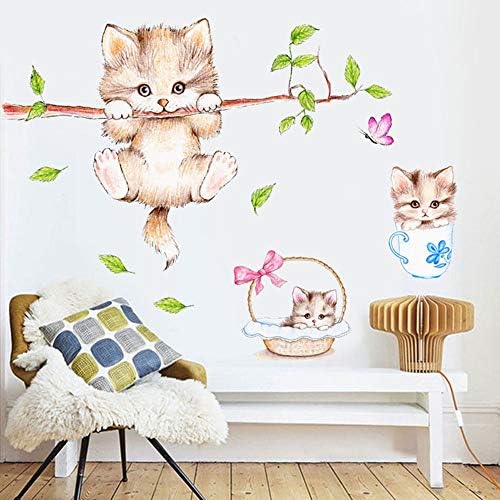 Kiddale slatke zidne naljepnice za mačke, uklonjive grane mačjeg drveća zidne naljepnice za leptire za dječje sobe rasadnik Igraonica