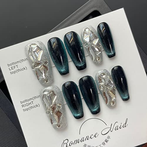 Sjajni vještački dijamant svjetlucavi ručno rađena presa na noktima, 3d lažni nokti s dugim Lijesom,sjajni stilski gel za višekratnu
