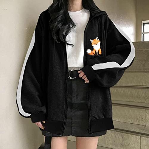 Slatka prevelika kapuljača za žene Y2K E Girl Zip Up duksevi Panda Dukseri za životinje Teen Fall Baggy Ležerne kapute