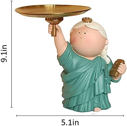 QLIGHA kip liberty figurice sa zlatnim ladicom za pohranu, posluživanje ladice Slatka djevojka kip skulptura Ključevi slatkiši za