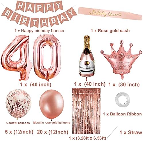 Ukrasi za 40. rođendan za žene, ružičasto zlato 40 Rođendanska zabava za nju, kompleti banera za 40. rođendan rosegold baloni dekoracija za žene 40. rođendanske potrepštine