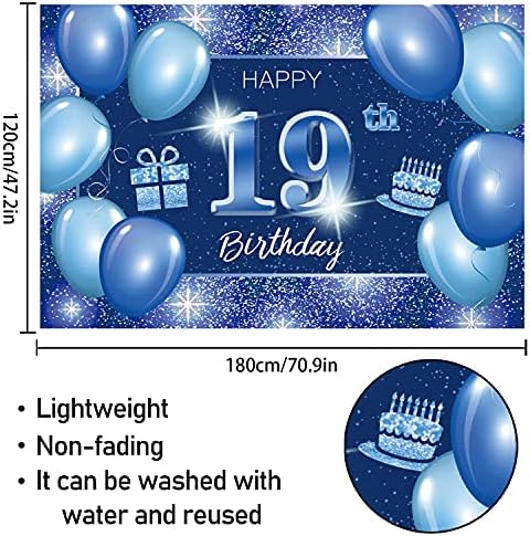 5665 Happy 19th Birthday Backdrop Banner Decor blue-Dot Glitter Sparkle 19 Years Birthday party theme Decorations Supplies