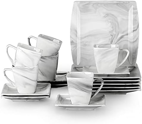CZDYUF 18 / 36pcs Mramorni sivi porculan keramički setovi za piće sa šalicama za kavu, tanjire i desertne ploče za 6 osoba