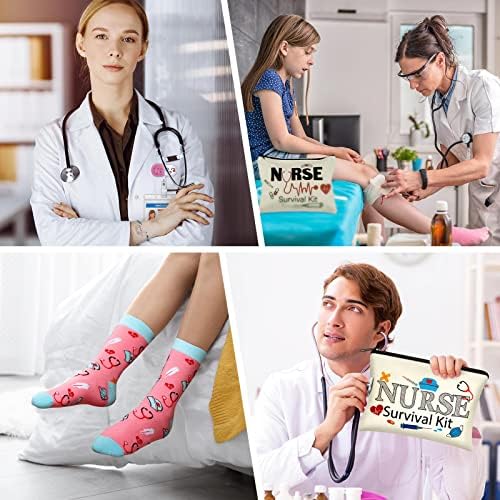 Hotop 36 kom Nurse Week pokloni Survival Kit pribor za rad značka kolut šminka kozmetička torba čarape Notepadi sa olovkom trake za njegu dugmad maska medicinske sestre ljekari