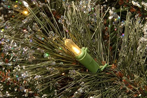 Nacionalna stabla Kompanija Umjetna Božića tri dekoracija vrpce vijenac, zelena, bijela svjetla, ukrašena smrznutim granama, božićnom