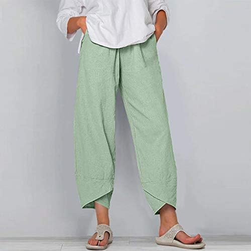 Ethia Womens Capri pantalone za ljeto ravno nogu ljeto sa visokim strukom Capris posteljina pant s džepovima Slatke hlače za žene