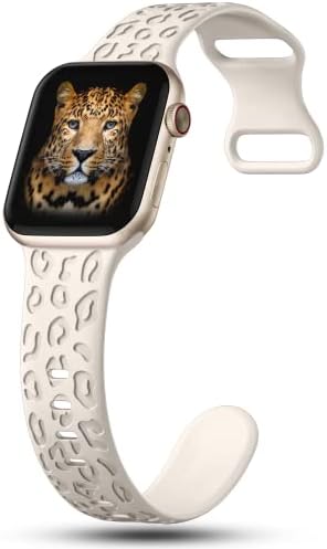 CreateGreat ugravirani bendovi kompatibilni sa Apple Watch Band 45mm 44mm 42mm 41mm 40mm 38mm, Leopard Flower Boho uzorak Mekani silikonski