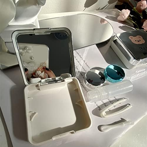 Kontakt futrola, 2 pakovanje Minimalistic Cute Bear Eye Objektiv, Kontakt zaštita Kontakt kutija sa sočivim krevetom sa ogledalom i uklanjanjem alata za uklanjanje kontejnera za skladištenje leća za putanje i domaće srebro