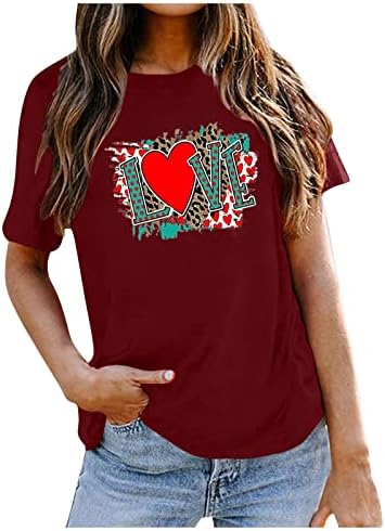 Ženski dan zaljubljenih majica Leopard Ljubav Srce Tees kratki rukav slatka Casual grafički Regular Fit majicu