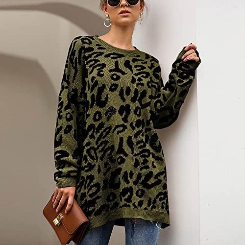 NOKMOPO ženski džemperi Ženski modni temperament dugih rukava okrugli vrat Leopard pleteni džemper lagani džemperi