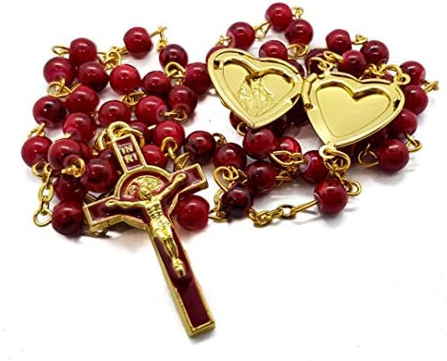 Nazareth Store Red Coral Beads brojanica ogrlica katolički Saint Benedict Chaplet srce medaljon & amp ;Cross vjerske amajlija za žene