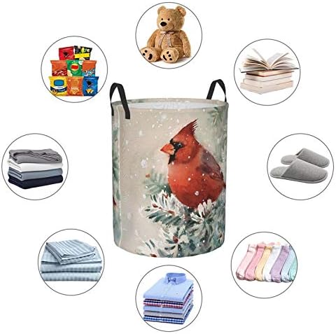 KiuLoam Winter Red Bird 19,6 inča velika korpa za odlaganje sa ručkama sklopiva prenosiva tkanina za pranje veša Hampers Tote Bag za organizaciju odeće za igračke