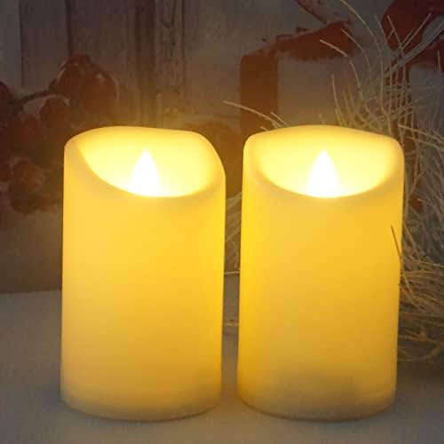 3RuiLight treperenje sveća bez plamena sa tajmerom dugotrajne realistične električne LED lažne sveće sa stubovima na baterije u krem beloj boji za Božićni stol Svadbeni ukrasi 2-Pack, Dia 3 x H 5
