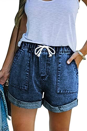 Neyouqe ženske casual modne traper kratke hlače visoke kratke kratke kratke traperice rastezljive vuče elastični struk 2023