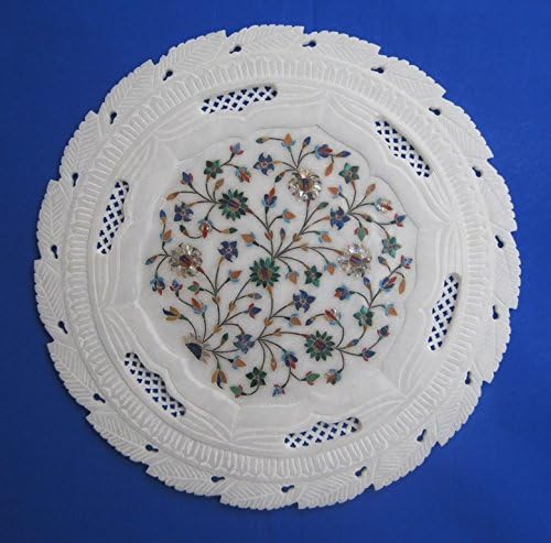 Craftslook alabaster mramorna ploča cvjetni mozaik ručno izrađen kućni dekor umjetnosti pokloni 12 inčni