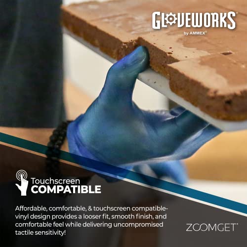 GLOVEPLUS Ammex plave vinilne rukavice za jednokratnu upotrebu od 4Mil - bez pudera, bezbedne za hranu, nesterilne, bez lateksa, male,
