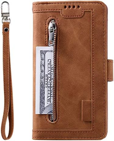EYZUTAK torbica za novčanik za LG Stylo 6, Retro mat 9 držač za kartice slota džepna torbica sa zatvaračem PU kožna magnetna Postolja za zatvaranje sa trakom za zapešće otporna na udarce Folio Flip Case-Brown