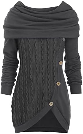 NOKMOPO Holiday Shirts za žene Plus Size o-izrez Dugi rukav čvrsti Botton Pachwork asimetrični džemper