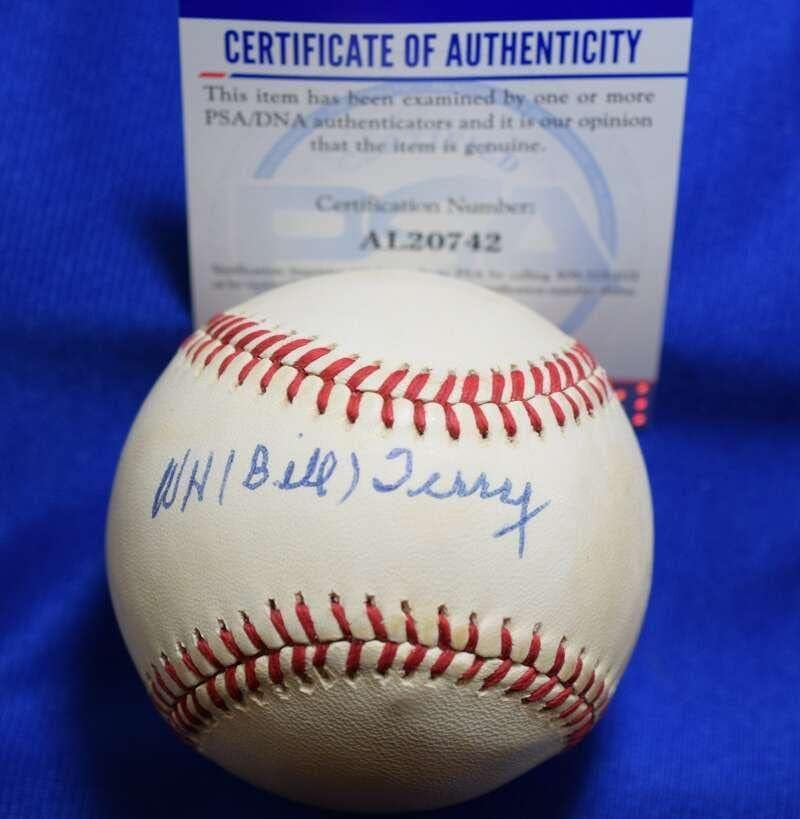Bill Terry PSA DNK Coa Autograph Nacionalna liga Onl potpisan bejzbol - autogramirani bejzbol