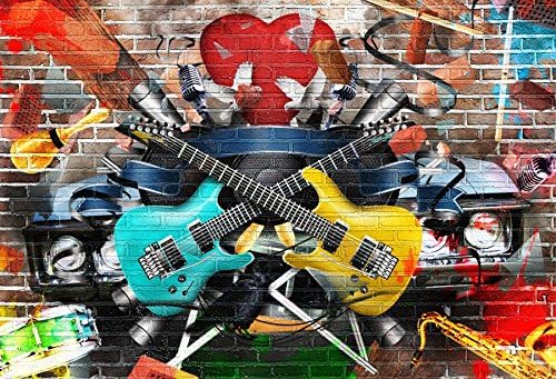 Yeele 8x6ft Graffiti gitara pozadina 80-ih 90-ih Rock stil zid fotografija pozadina slika za kućne zabave Banner dekoracija dječak